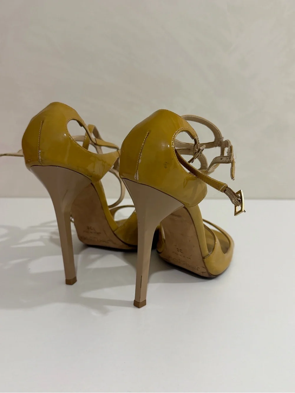 Jimmy Choo Yellow Strappy Patent Leather Heels